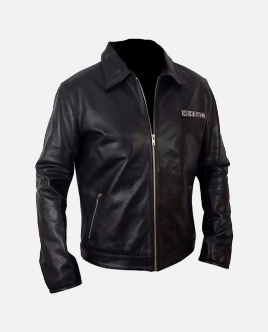Sons of Anarchy Black Biker Leather Jacket for Men - side angle view