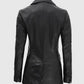 Women's Double Breasted Black Leather Blazer – Premium Outerwear - side angle view