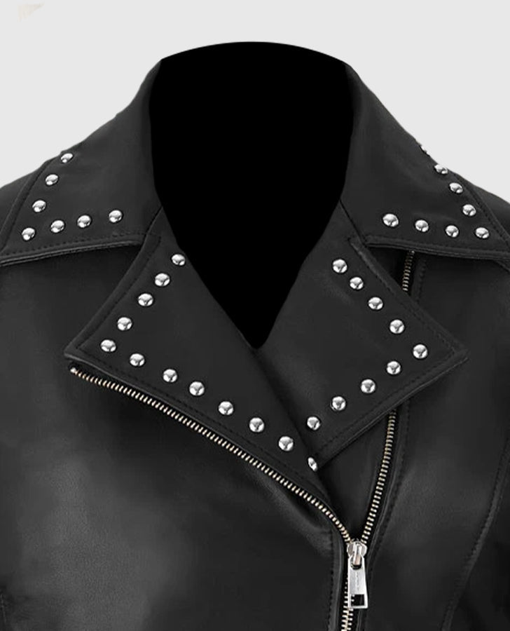 Eva Studded Black Leather Biker Jacket for Women | Genuine Leather - inner lining view