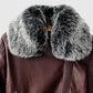 Women's Faux Fur Quilted Moto Maroon Leather Jacket - side angle view