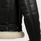 Men's Aviator B3 Bomber Black Leather Jacket – Premium Outerwear - collar and zip close-up