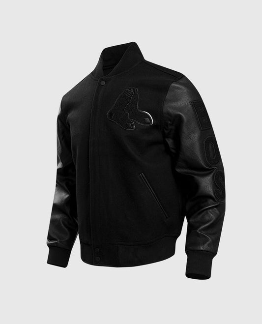 MLB Boston Red Sox Men's Black Varsity Leather Jacket - side angle view