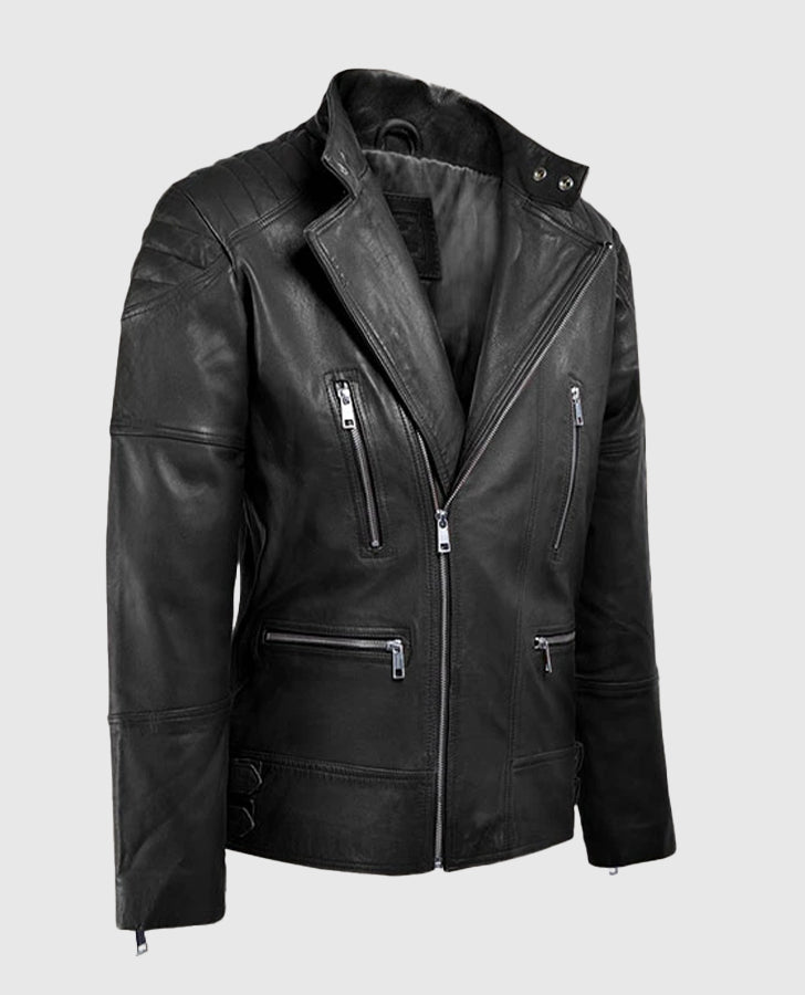 Shotgun Black Moto Leather Jacket for Men – Custom Fit - inner lining view