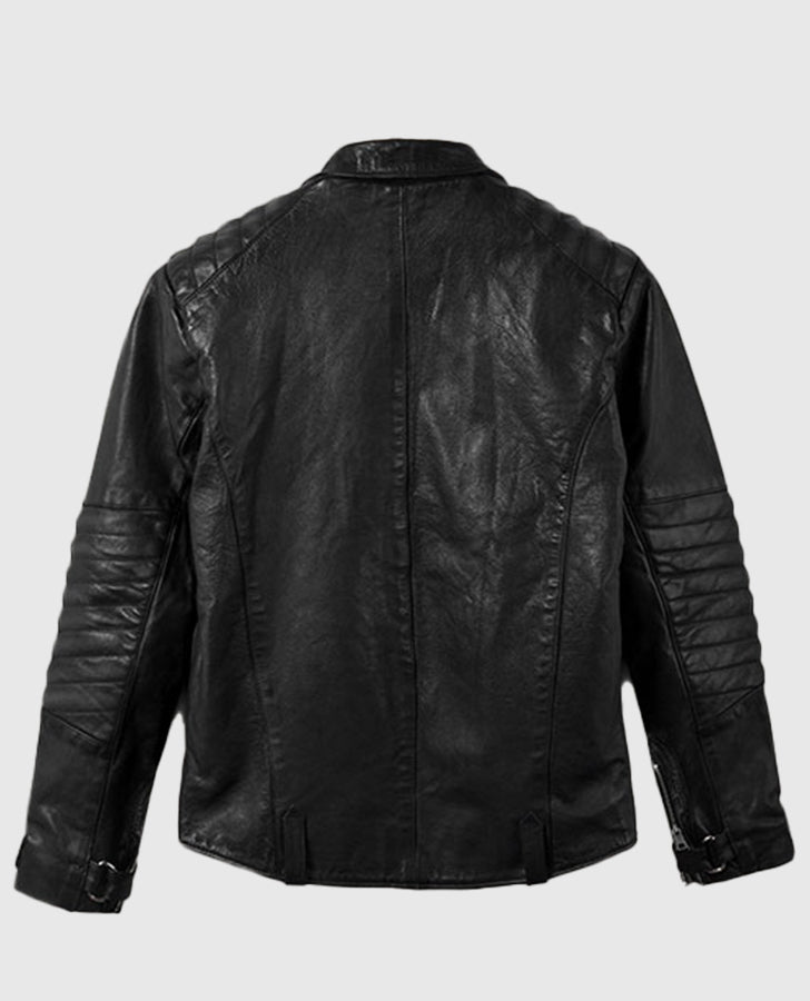 David Beckham Black Biker Leather Jacket for Men – Custom Fit - side angle view