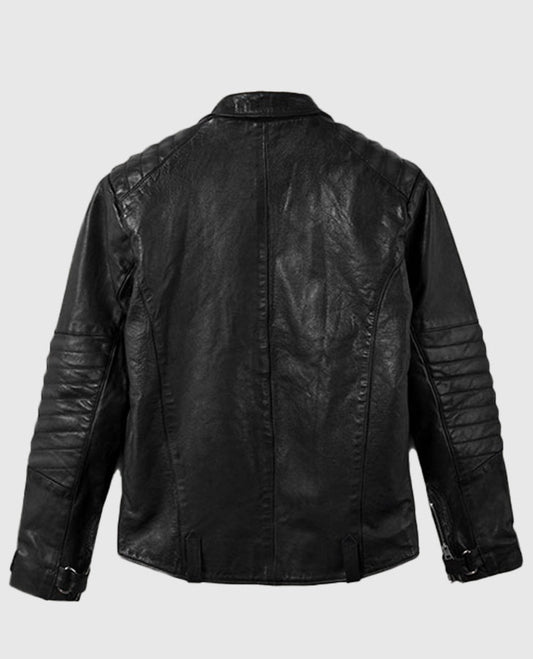 David Beckham Black Biker Leather Jacket for Men – Custom Fit - side angle view