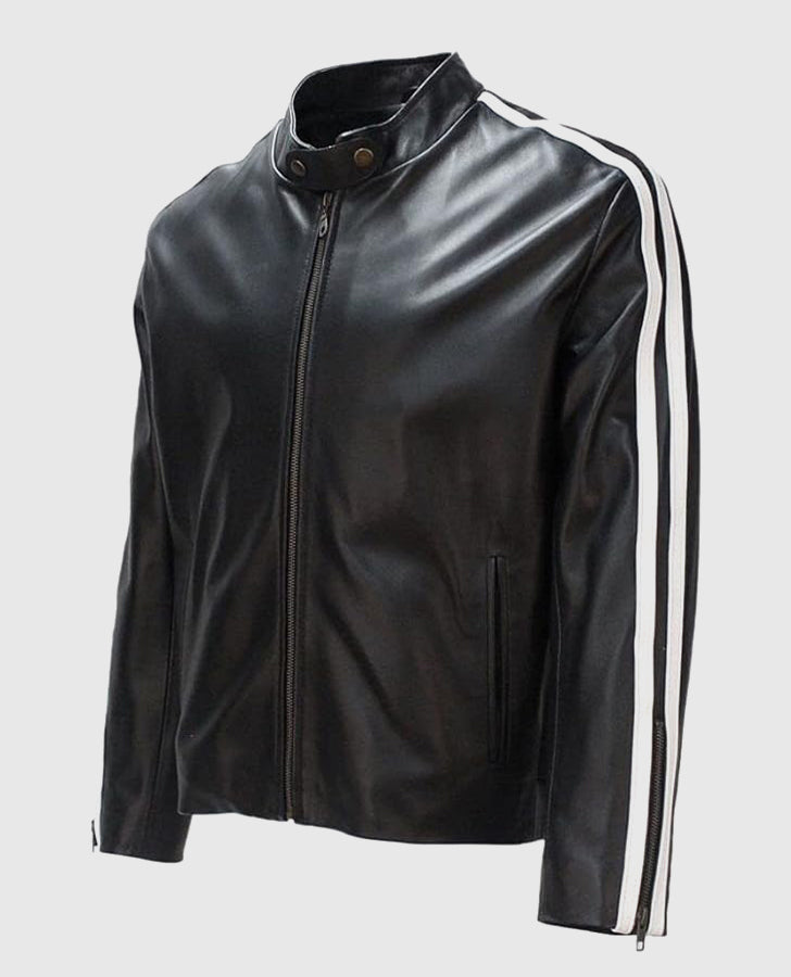 Lethal Weapon Mel Gibson Black Cafe Racer Leather Jacket for Men - inner lining view