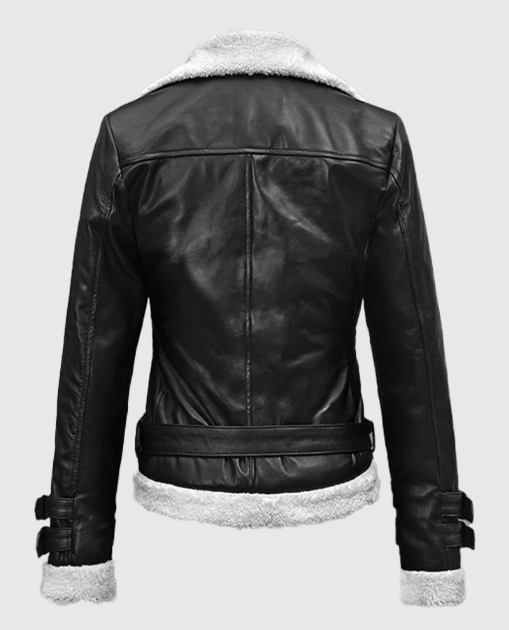 Rita Ora Black Leather Biker Jacket for Women – Custom Fit - side angle view