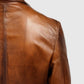Men's Vintage Brown Leather Blazer – Custom Fit | Genuine Leather - collar and zip close-up