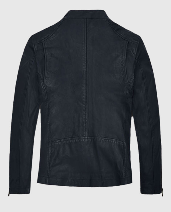 Jim Carrey Blue Leather Jacket for Men – Custom Fit - side angle view