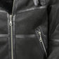 Men's Aviator B16 Sheepskin Black Shearling Leather Jacket - collar and zip close-up