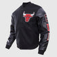 NBA Chicago Bulls Men's Black Varsity Leather Jacket - side angle view