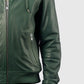 Men's Green Faux Leather Hooded Jacket with Hood – Premium Outerwear - collar and zip close-up