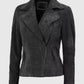 Women's Grey Suede Leather Moto Jacket – Custom Fit - side angle view