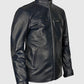 Vin Diesel Fast and Furious 6 Blue Leather Jacket for Men - collar and zip close-up