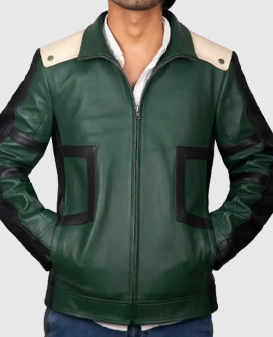 Izuku Midoriya My Hero Academia Green Leather Jacket for Men - side angle view