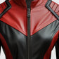 Italian Women's Vegan Red & Black Leather Jacket | Genuine Leather - collar and zip close-up
