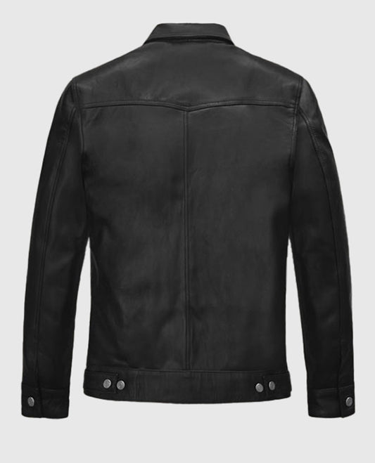 Jeff Goldblum Black Leather Jacket for Men | Genuine Leather - side angle view