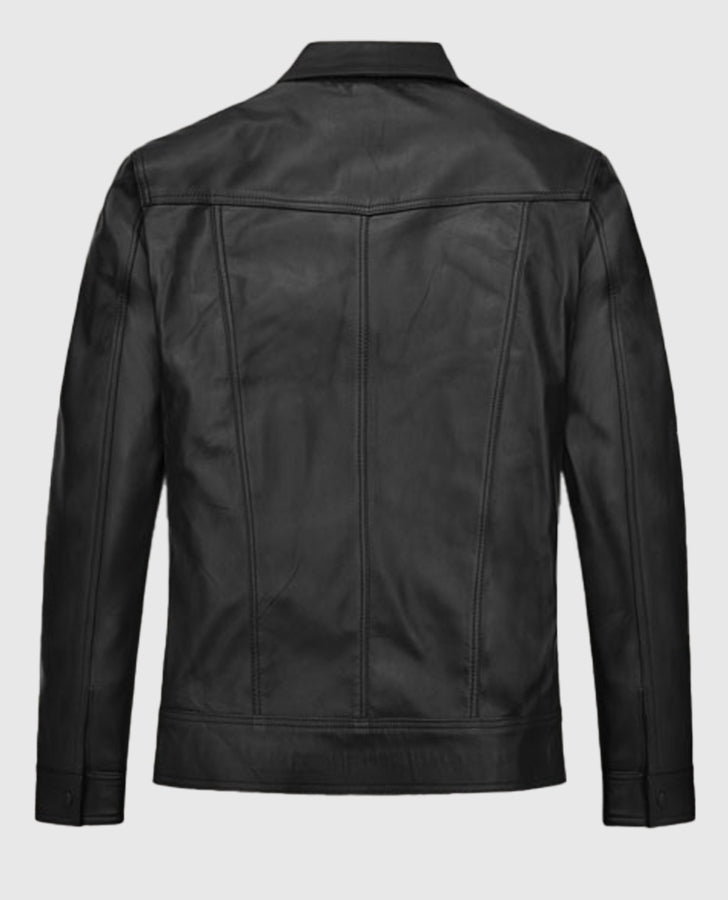 David Beckham Black Leather Jacket for Men – Premium Outerwear - side angle view