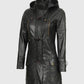 Women's Black Slim Fit Hooded Leather Coat – Premium Outerwear - inner lining view