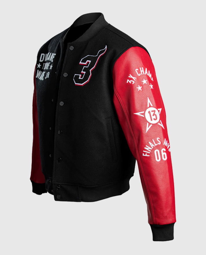 Court Culture Dwyane Wade Red & Black Leather Jacket for Men - collar and zip close-up