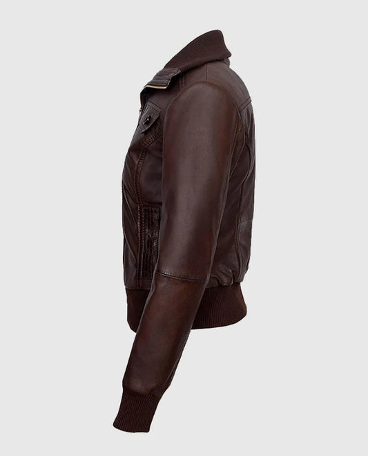 Women's Bomber Brown Leather Jacket – Custom Fit | Genuine Leather