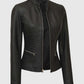 Women's Rachel Petite Black Cafe Racer Leather Jacket - inner lining view