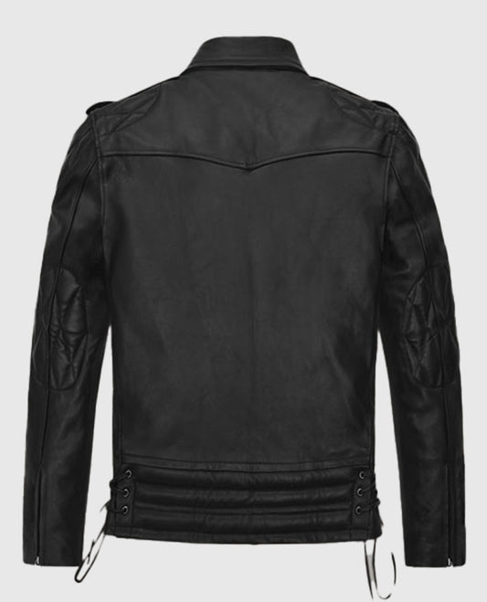 Freddie Mercury Black Leather Biker Jacket for Men - side angle view
