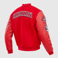MLB Cincinnati Reds Men's Red Varsity Leather Jacket - collar and zip close-up