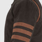 X - Men Origins Wolverine Brown Leather Suede Jacket for Men - collar and zip close-up