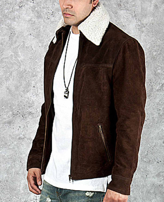 The Walking Dead Rick Grimes Brown Suede Jacket for Men - side angle view
