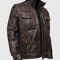 Men's Cafe Racer Vintage Distressed Leather Jacket - side angle view