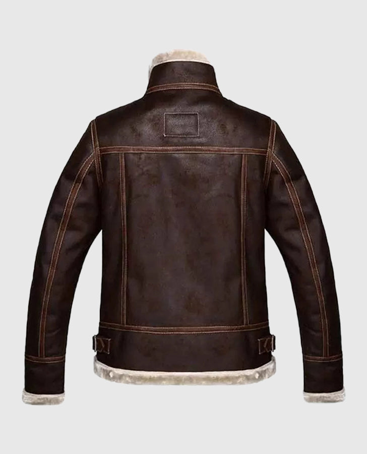 Leon Kennedy Resident Evil 4 Brown Shearling Leather Jacket for Men - side angle view