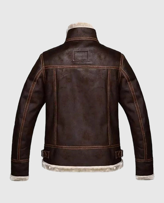 Leon Kennedy Resident Evil 4 Brown Shearling Leather Jacket for Men - side angle view