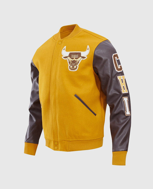 NBA Chicago Bulls Classic Wool Men's Yellow Varsity Jacket - side angle view