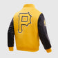 MLB Pittsburgh Pirates Men's Yellow Varsity Leather Jacket - collar and zip close-up