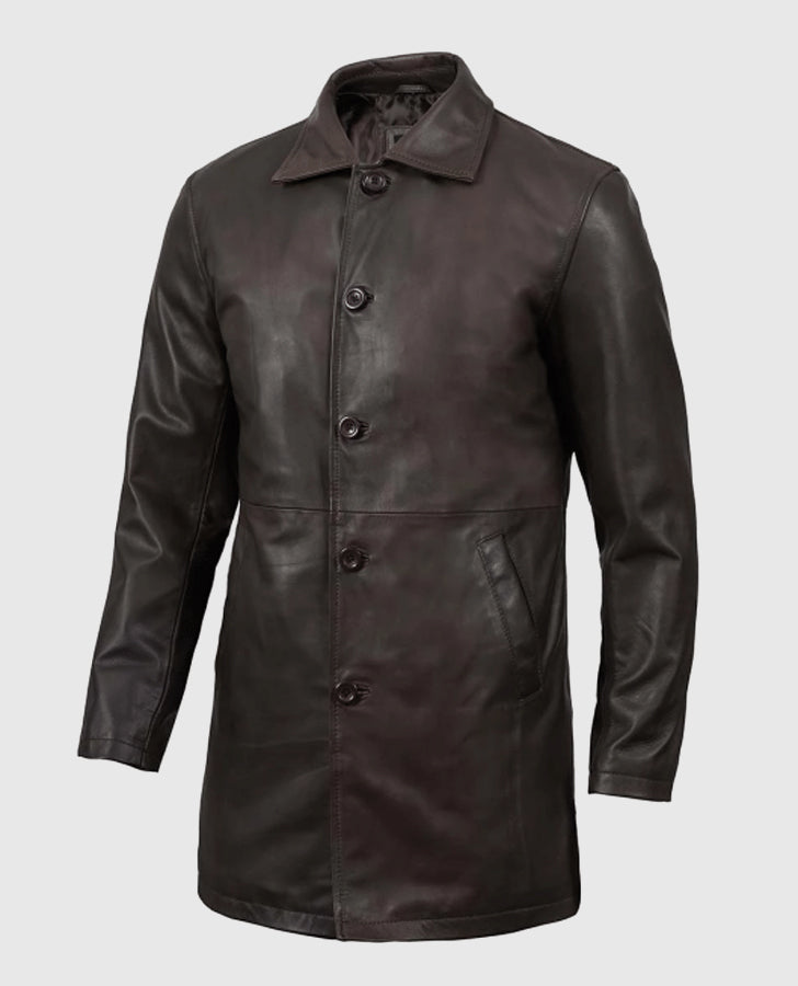 Men's Distressed Dark Brown Leather Coat – Premium Outerwear - inner lining view
