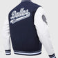 Dallas Cowboys Script Tail Classic Rib Varsity Jacket - collar and front closure detail