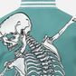 Men's Rod Godspeed Skull Mint White Varsity Leather Jacket - collar and zip close-up