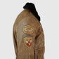 Men's Aviator Fur Brown Bomber Leather Jacket – Custom Fit - collar and zip close-up