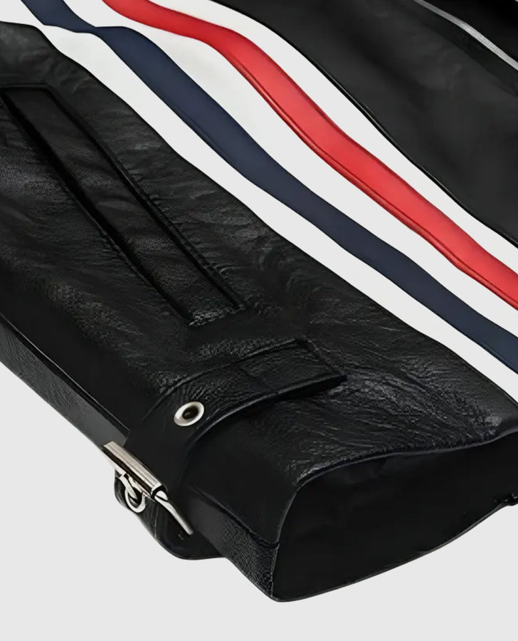 Easy Rider Peter Fonda Black Leather Jacket for Men - collar and zip close-up