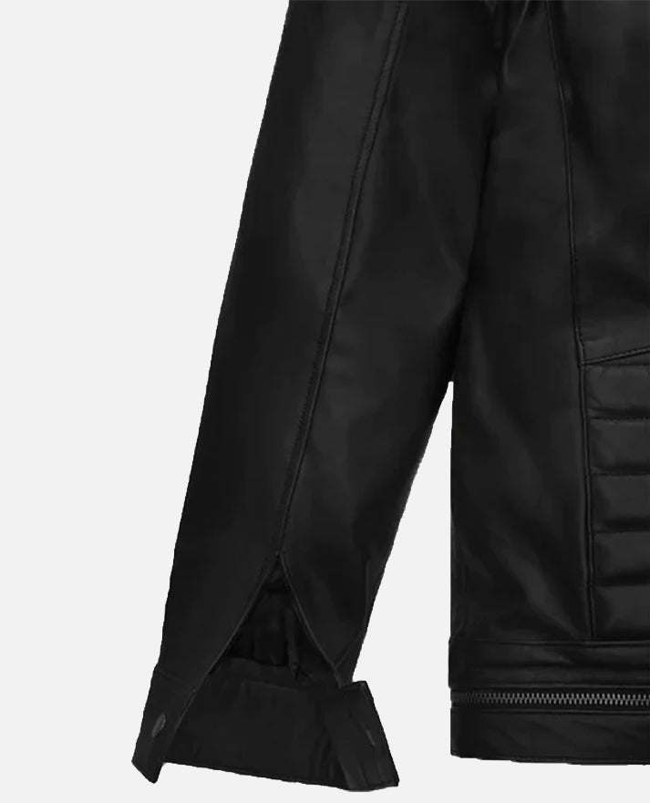 Andrew Tate Leather Black Jacket for Men – Custom Fit - collar and zip close-up
