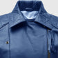 Women's Blue Biker Leather Jacket – Premium Outerwear - collar and zip close-up