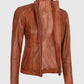 Women's Acerra Real Cognac Brown Leather Jacket – Custom Fit - model wearing the jacket