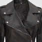Women's Black Asymmetrical Leather Biker Jacket – Custom Fit - side angle view