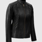 Clova Black Cafe Racer Leather Jacket for Women – Premium Outerwear - inner lining view