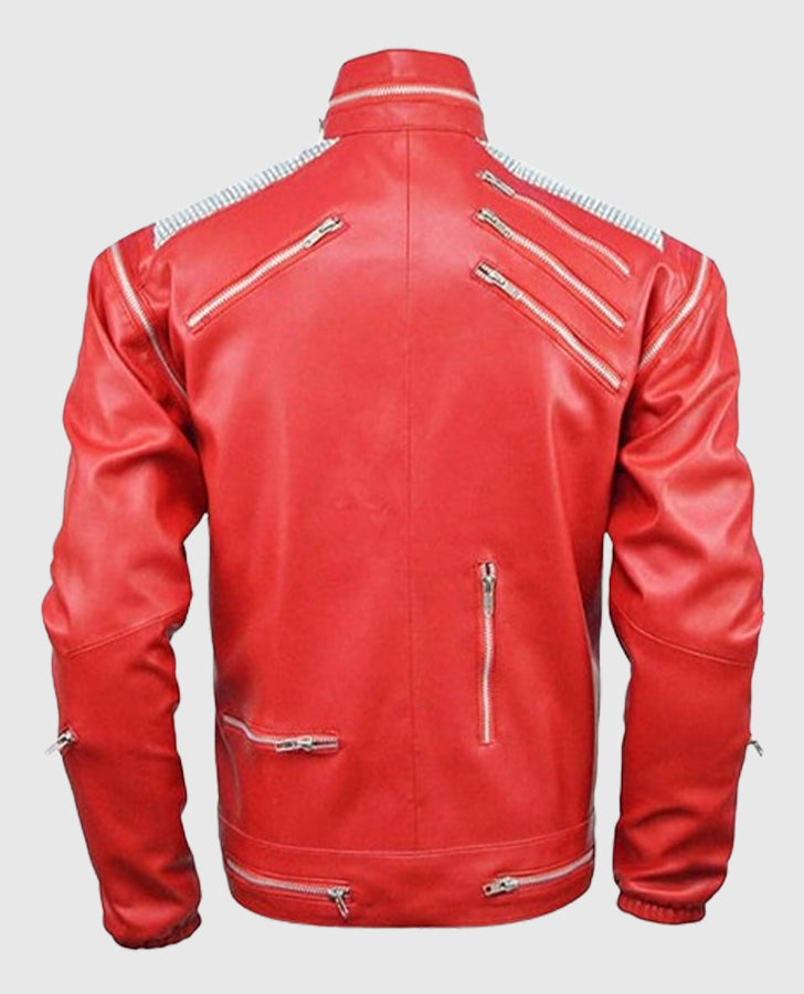 Michael Jackson Beat It Red Leather Jacket for Men - side angle view