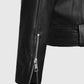Jeffrey Dean Morgan the Walking Dead Black Biker Leather Jacket - collar and zip close-up