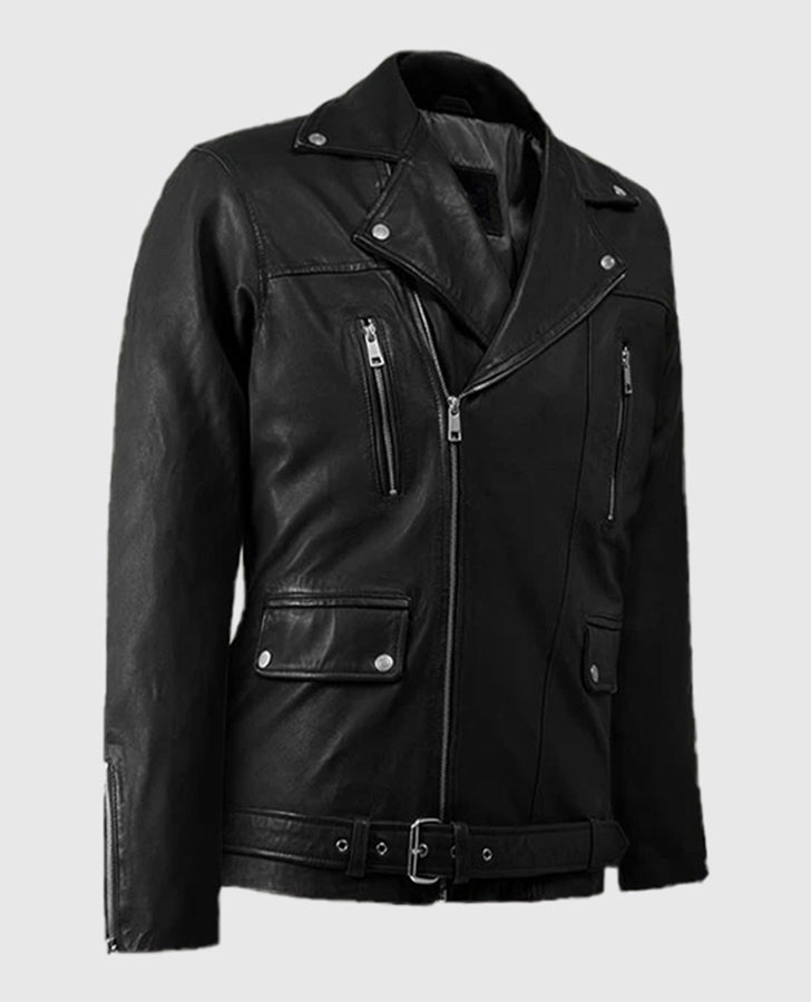 Dauntless Black Biker Leather Jacket for Men – Premium Outerwear - collar and zip close-up