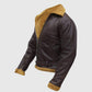 Men's B3 Flying Aviator Pilot Shearling Brown Leather Jacket - collar and zip close-up