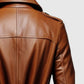 Men's Vintage Tan Brown Long Leather Coat – Custom Fit - inner lining view